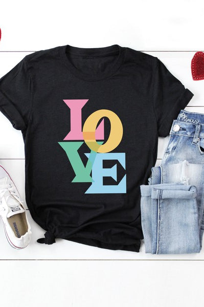 Love Colorful Short Sleeve Graphic Tee Olive and Ivory Wholesale