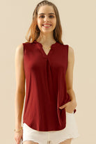 Ninexis Full Size Notched Sleeveless Top Trendsi