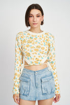 PRINTED SWEATER TOP WITH SIDE DRAWSTRINGS Emory Park