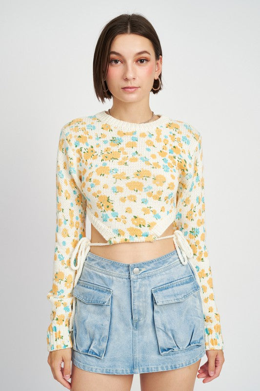 PRINTED SWEATER TOP WITH SIDE DRAWSTRINGS Emory Park