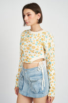 PRINTED SWEATER TOP WITH SIDE DRAWSTRINGS Emory Park