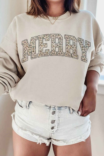 LEOPARD MERRY CHRISTMAS GRAPHIC SWEATSHIRT ALPHIA