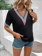 Full Size V-Neck Short Sleeve Blouse Trendsi