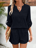 Notched Long Sleeve Top and Shorts Set Trendsi