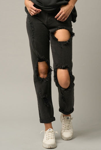 High Waist Destroyed Black Jeans Denim Lab USA