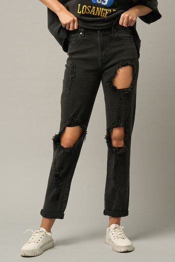 High Waist Destroyed Black Jeans Denim Lab USA