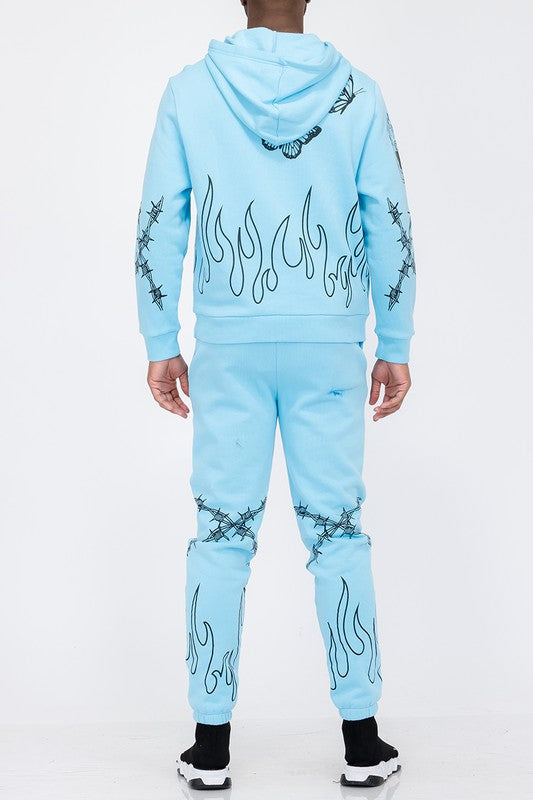 Flame Fire Chenille Hoodie Sweat Set WEIV