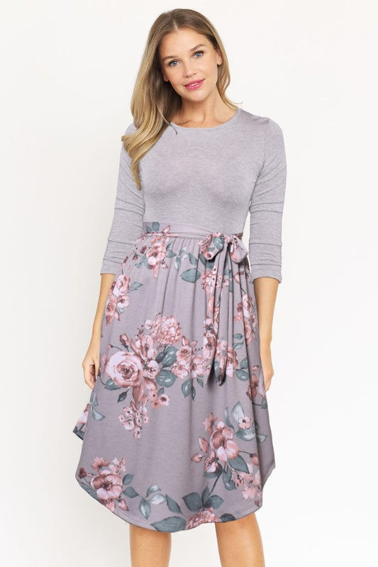 Quarter Sleeve Sash Midi Dress EG fashion