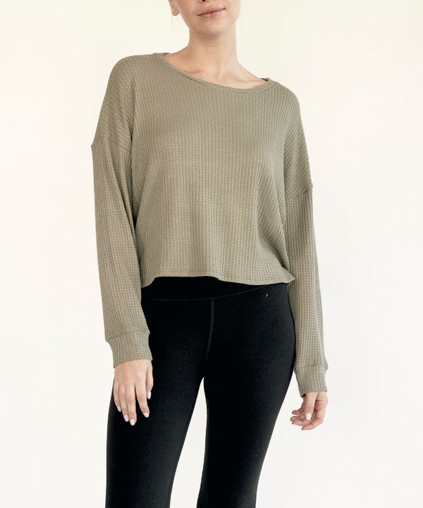 BAMBOO WAFFLE LOOSE CROP T Fabina