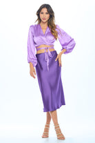 Silky Satin Wrap Crop Top with Tie Renee C.