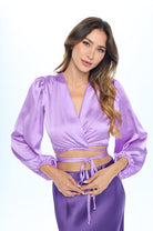 Silky Satin Wrap Crop Top with Tie Renee C.