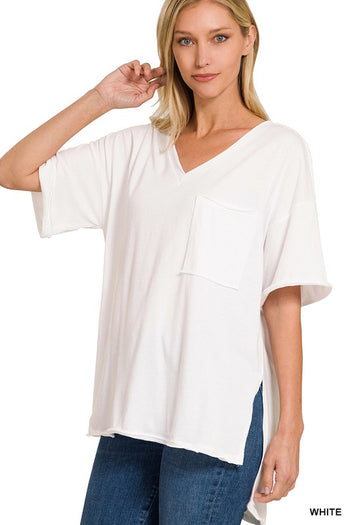 FRONT POCKET RAW EDGE BOYFRIEND TEE ZENANA