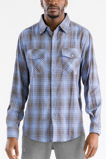 LONG SLEEVE FLANNEL FULL PLAID CHECKERED SHIRT WEIV