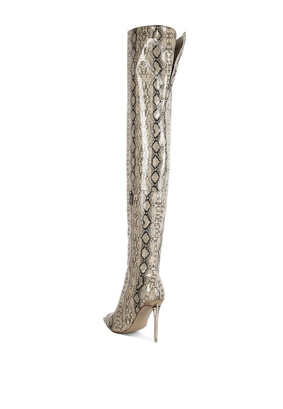 High Drama Snake print Stiletto Long Boots Rag Company