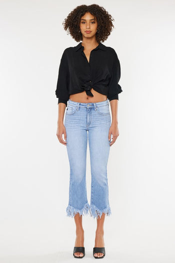 HIGH RISE CROP BOOTCUT DENIM PANTS-KC9354M Kan Can USA