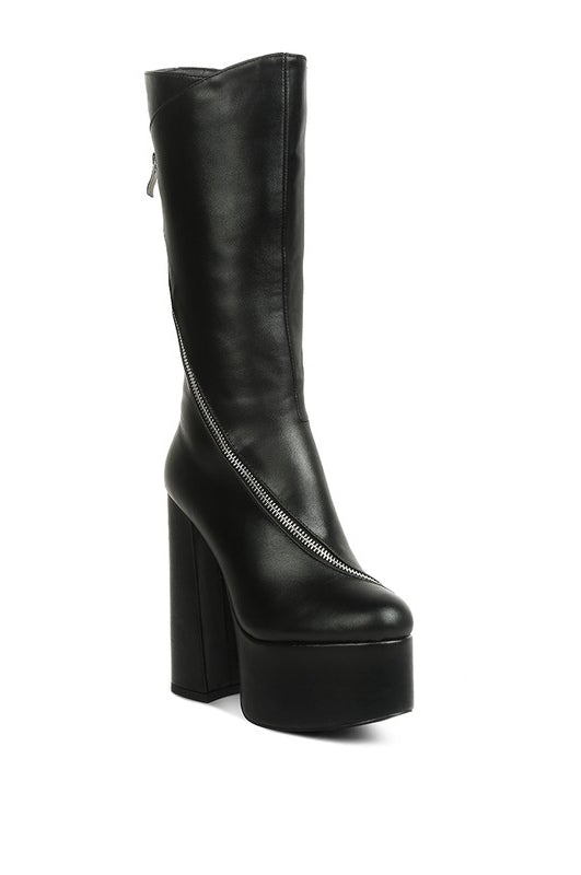Tzar Faux Leather High Heeled Platfrom Calf Boots Rag Company