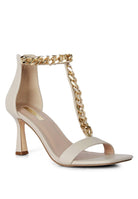 Real Gem T Strap Chain Detail Mid Heel Sandals Rag Company