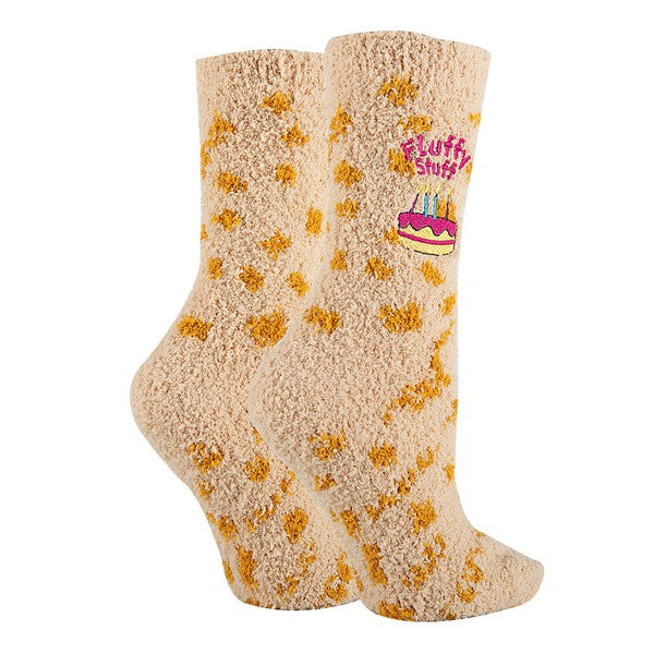 Womens Fuzzy Crew Socks - Fluffy Birthday Oooh Yeah Socks