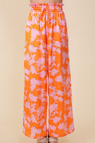 Tropical Print Wide Pants With Self Tie Drawstring Lumiere