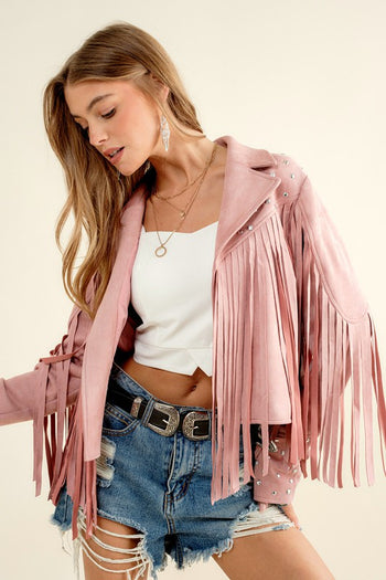 Studded Fringe Open Western Jacket Blue B