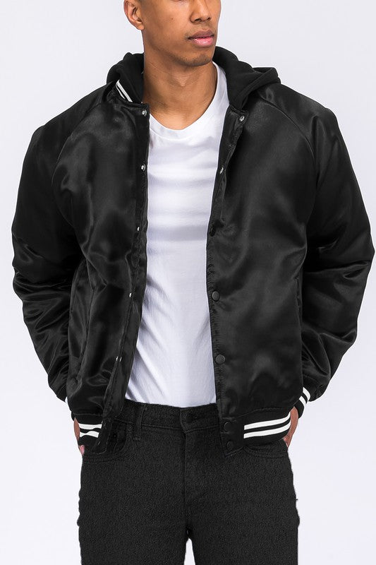 SATIN VARSITY BOMBER JACKET WEIV