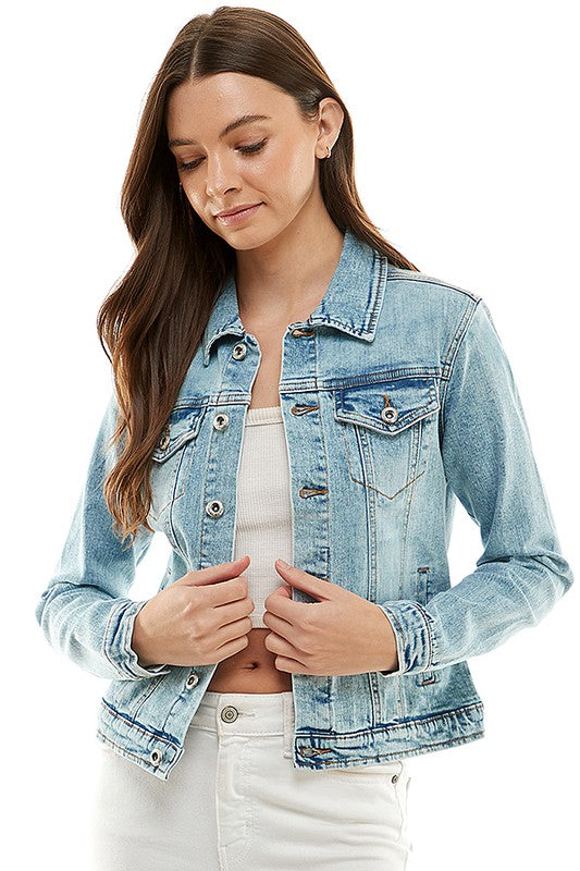 Spandex  Ladies  Casual Denim Jacket Blue Age