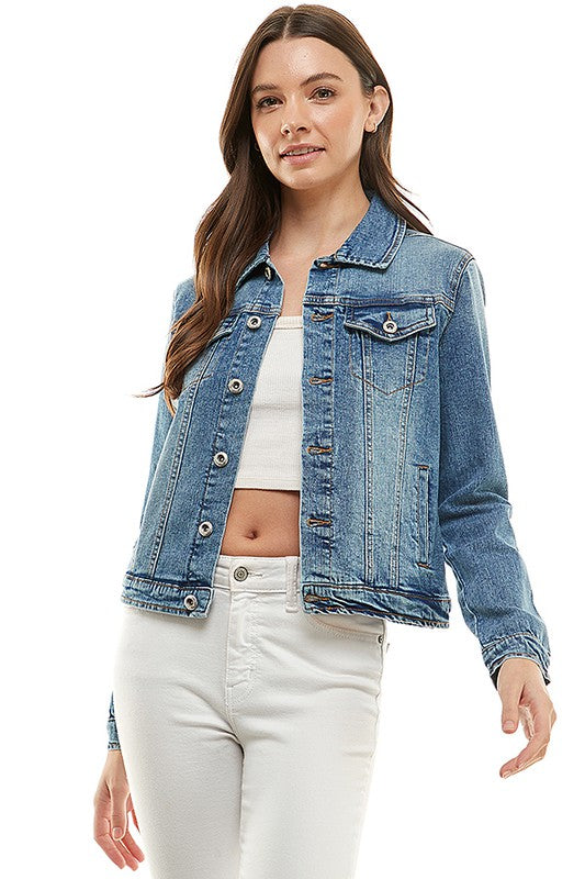 Spandex  Ladies  Casual Denim Jacket Blue Age