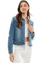 Spandex  Ladies  Casual Denim Jacket Blue Age