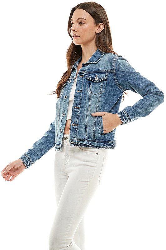 Spandex  Ladies  Casual Denim Jacket Blue Age