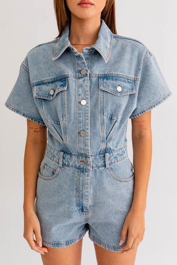 Short Sleeve Denim Romper LE LIS