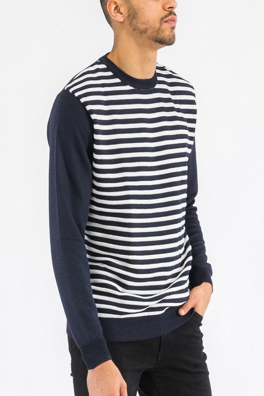 KNITTED ROUND NECK STRIPED SWEATER WEIV