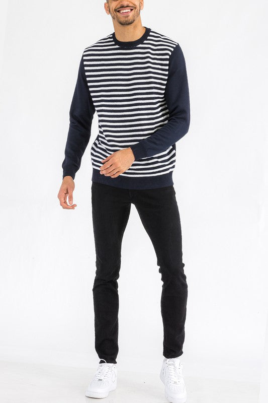 KNITTED ROUND NECK STRIPED SWEATER WEIV