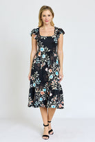 Flutter Sleeve Ditsy Floral Chevron Sundress EG fashion