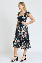 Flutter Sleeve Ditsy Floral Chevron Sundress EG fashion