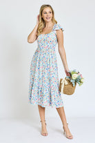 Flutter Sleeve Ditsy Floral Chevron Sundress EG fashion