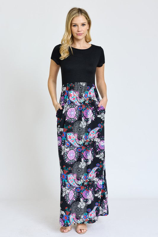 Short Sleeve Floral Maxi Dress EG fashion