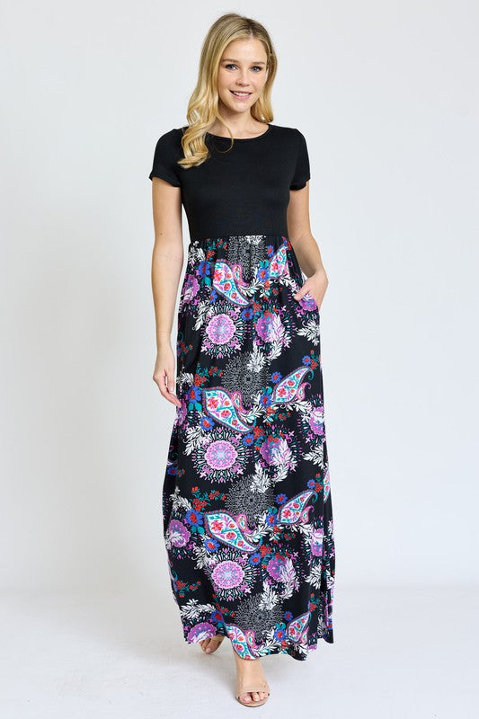 Short Sleeve Floral Maxi Dress EG fashion