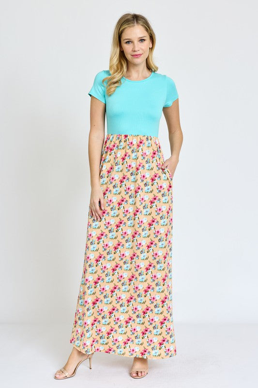 Short Sleeve Floral Maxi Dress EG fashion