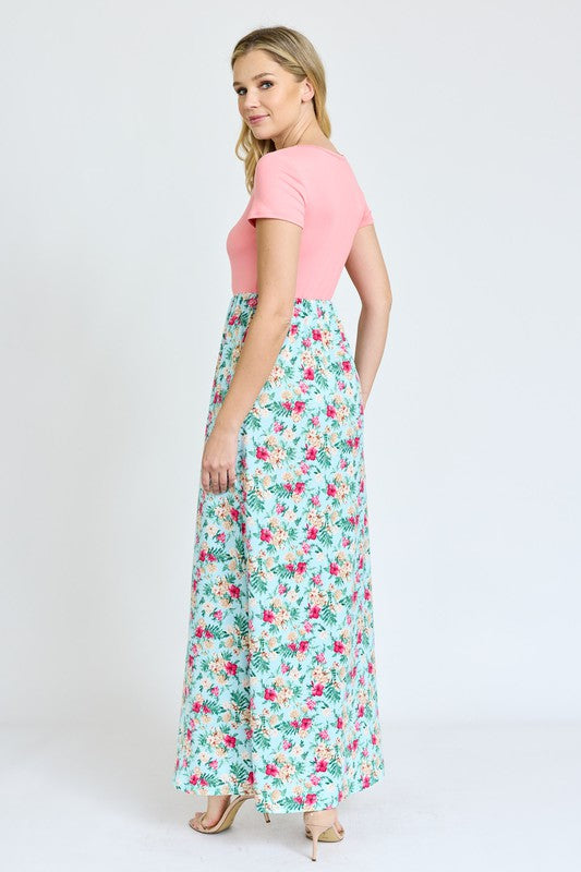 Short Sleeve Floral Maxi Dress EG fashion