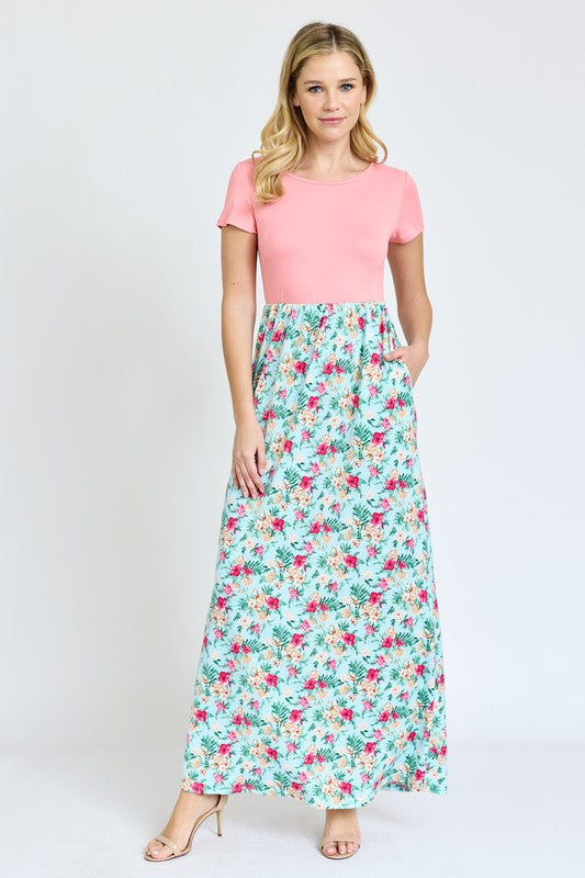 Short Sleeve Floral Maxi Dress EG fashion