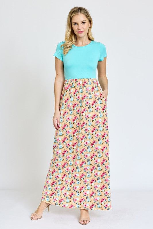 Short Sleeve Floral Maxi Dress EG fashion