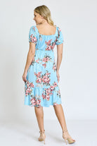 Floral Square Neck Puff Sleeve Boho Dress EG fashion