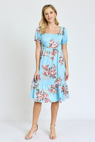 Floral Square Neck Puff Sleeve Boho Dress EG fashion