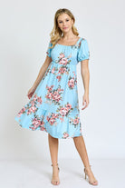 Floral Square Neck Puff Sleeve Boho Dress EG fashion