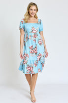 Floral Square Neck Puff Sleeve Boho Dress EG fashion