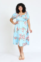 Plus Floral Square Neck Puff Sleeve Boho Dress EG fashion