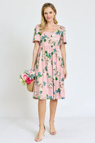 Kimono Sleeve Floral Tea Length Dress EG fashion