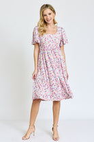 Kimono Sleeve Floral Tea Length Dress EG fashion