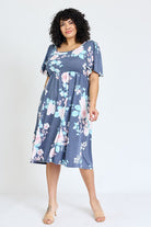 Plus Kimono Sleeve Floral Tea Length Dress EG fashion