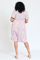 Plus Kimono Sleeve Floral Tea Length Dress EG fashion